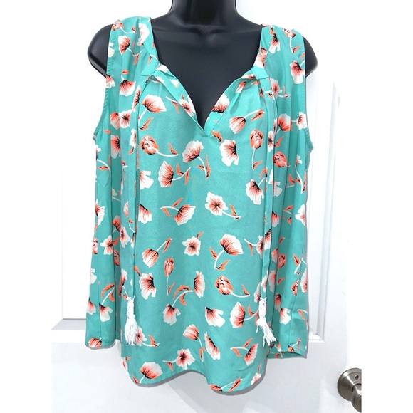 Collective Concepts Tops - Collective Concepts blue & orange floral print sleeveless blouse